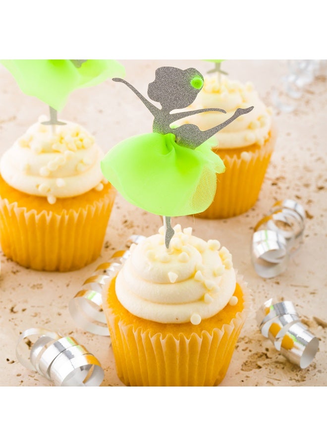 Restaurantware Top Cake 5 x 2.3 Inch Cupcake Toppers, 100 Silver Glitter Detail Cake Toppers - For Events, Durable, Green Paper Ballerina Cake Toppers, For Dessert And Party Decorations - Image 3