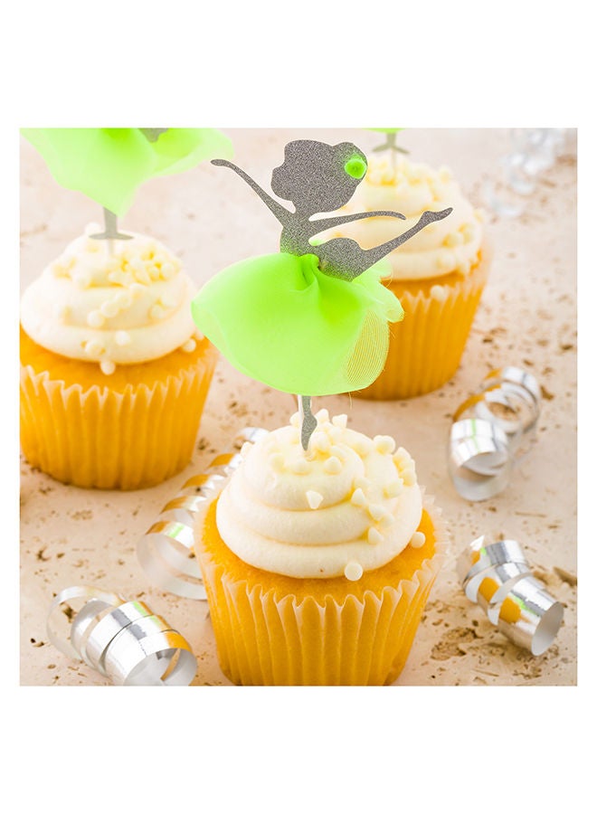 Restaurantware Top Cake 5 x 2.3 Inch Cupcake Toppers, 100 Silver Glitter Detail Cake Toppers - For Events, Durable, Green Paper Ballerina Cake Toppers, For Dessert And Party Decorations - Image 5