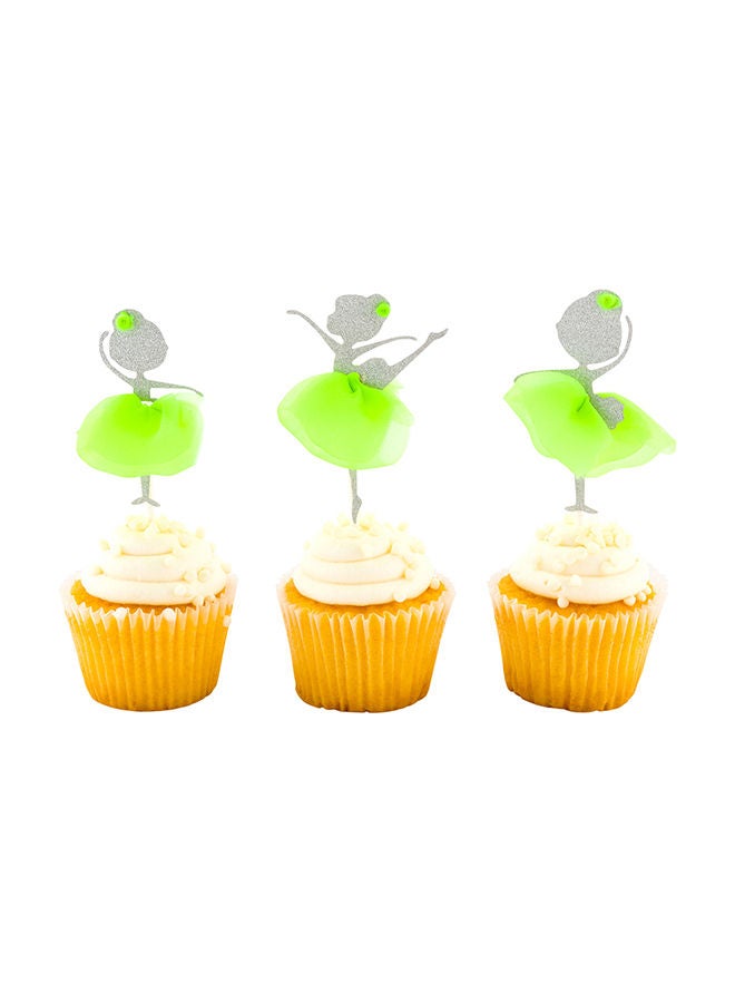 Restaurantware Top Cake 5 x 2.3 Inch Cupcake Toppers, 100 Silver Glitter Detail Cake Toppers - For Events, Durable, Green Paper Ballerina Cake Toppers, For Dessert And Party Decorations - Image 4