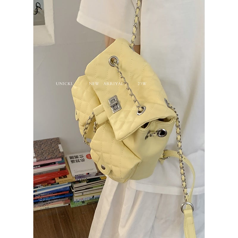 Korean Style Large-Capacity Rhombus Chain Backpack 2025 Casual Retro Backpack Style Bucket Bag - Image 2