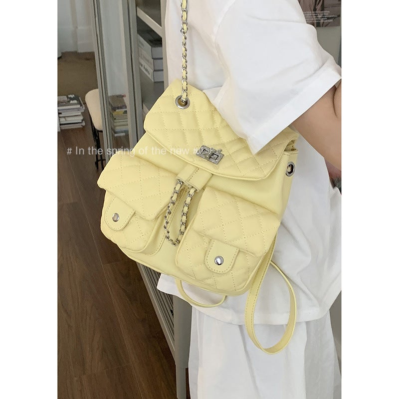Korean Style Large-Capacity Rhombus Chain Backpack 2025 Casual Retro Backpack Style Bucket Bag - Image 3