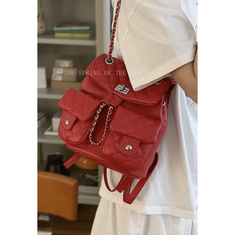 Korean Style Large-Capacity Rhombus Chain Backpack 2025 Casual Retro Backpack Style Bucket Bag - Image 5