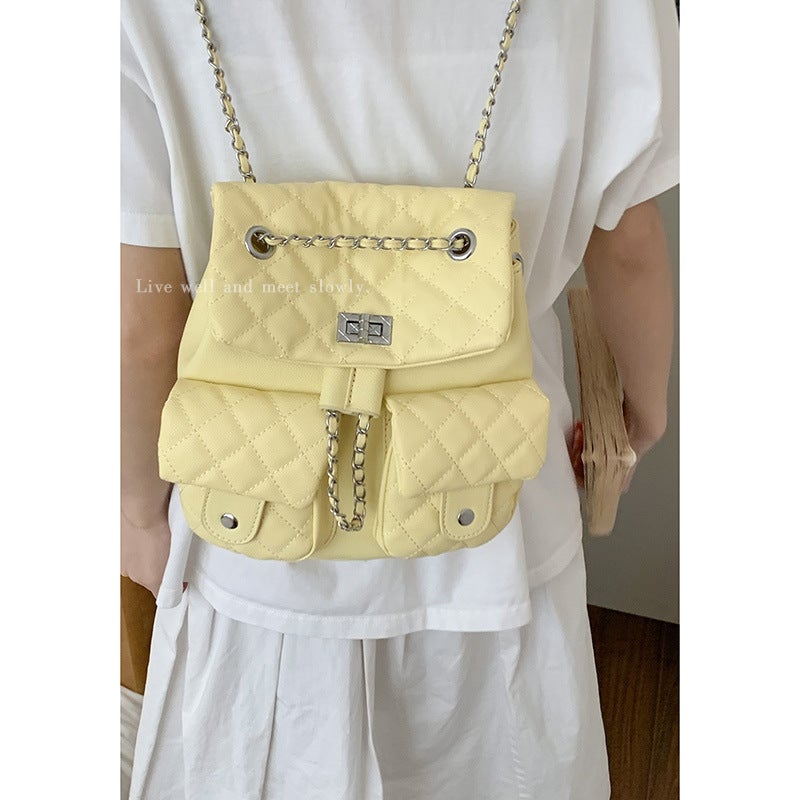 Korean Style Large-Capacity Rhombus Chain Backpack 2025 Casual Retro Backpack Style Bucket Bag - Image 4