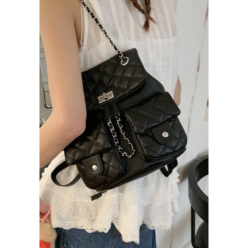 Korean Style Large-Capacity Rhombus Chain Backpack 2025 Casual Retro Backpack Style Bucket Bag - Image 1