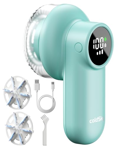 coldSky Rechargeable Fabric Shaver, Lint Shaver with Digital Display, Sweater Shaver with 6-Leaf Blades and Safety Lock, 3-Speeds Defuzzer Remove Fuzz, Pills from Clothes, Furniture, Blanket Green - Image 1