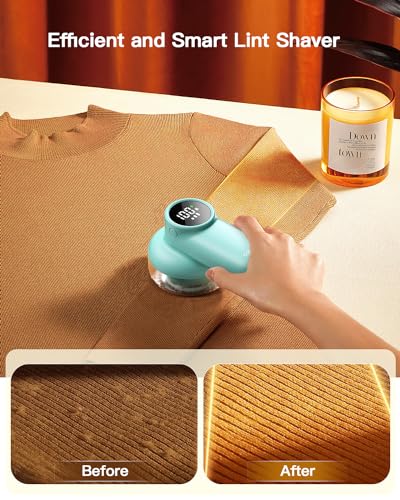 coldSky Rechargeable Fabric Shaver, Lint Shaver with Digital Display, Sweater Shaver with 6-Leaf Blades and Safety Lock, 3-Speeds Defuzzer Remove Fuzz, Pills from Clothes, Furniture, Blanket Green - Image 2