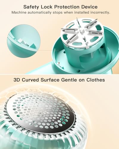 coldSky Rechargeable Fabric Shaver, Lint Shaver with Digital Display, Sweater Shaver with 6-Leaf Blades and Safety Lock, 3-Speeds Defuzzer Remove Fuzz, Pills from Clothes, Furniture, Blanket Green - Image 5