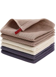 Kitchen Dish Cloths,Cotton Waffle Weave, Ultra Soft Absorbent Quick Drying Dish Towels, 34x34cm, 6-Pack, Mixed Color