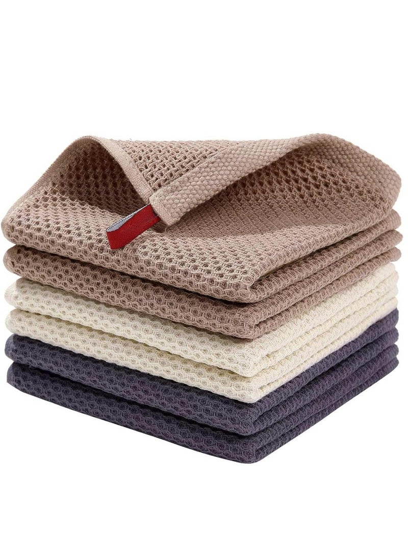 Generic Kitchen Dish Cloths,Cotton Waffle Weave, Ultra Soft Absorbent Quick Drying Dish Towels, 34x34cm, 6-Pack, Mixed Color  - Image 1