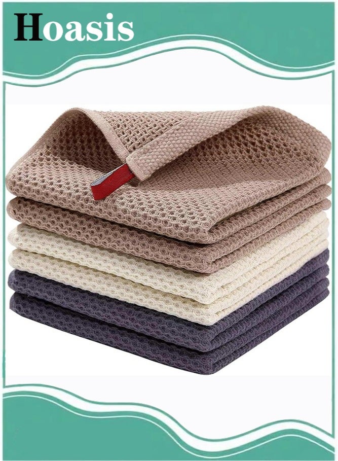 Hoasis Kitchen Dish Cloths,Cotton Waffle Weave, Ultra Soft Absorbent Quick Drying Dish Towels, 34x34cm, 6-Pack, Mixed Color - Image 1