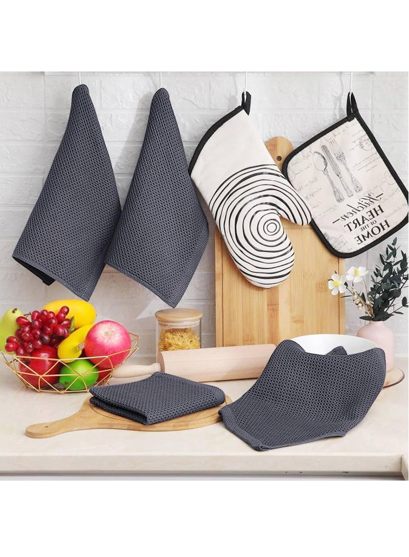 Hoasis Kitchen Dish Cloths,Cotton Waffle Weave, Ultra Soft Absorbent Quick Drying Dish Towels, 34x34cm, 6-Pack, Mixed Color - Image 4