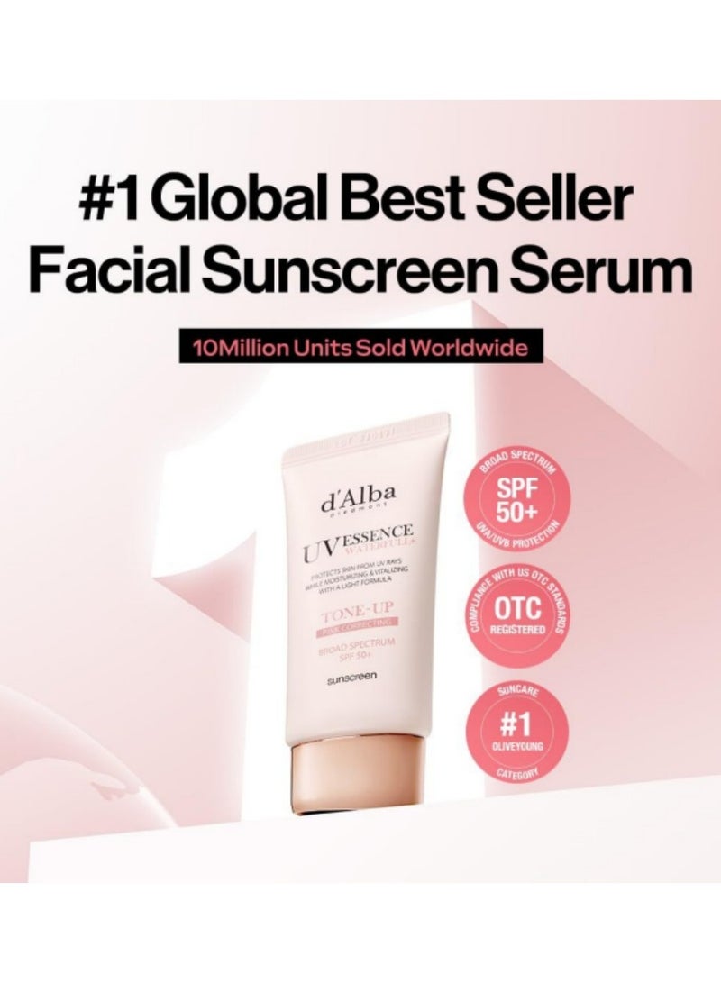 d'alba Piedmont Italian White Truffle Waterfull Tone-up Sunscreen, Vegan Skincare, Tinted Moisturizer with SPF 50+ PA++++, Glowy Sunscreen, Gentle and Safe Use for all Skin Types
