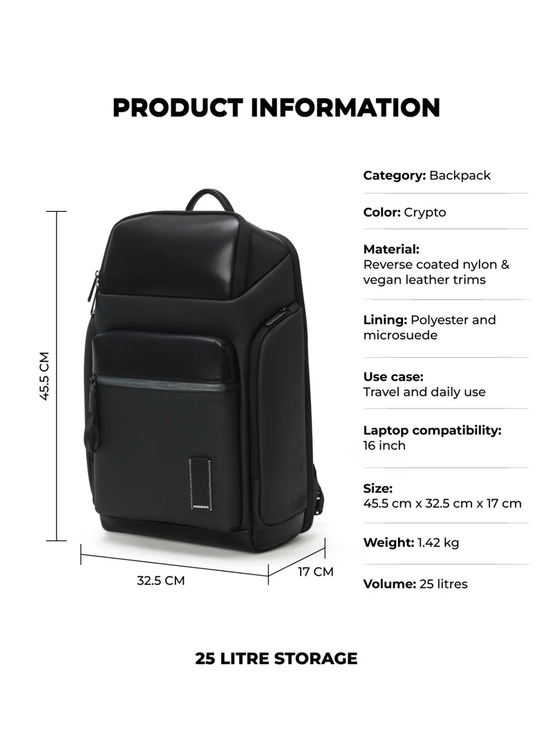 موكوبارا للتجارة ذ.م.م حقيبة ظهر رائد الفضاء بسعة ٢٥ لترًا، نايلون مطلي عكسي، لون أسود