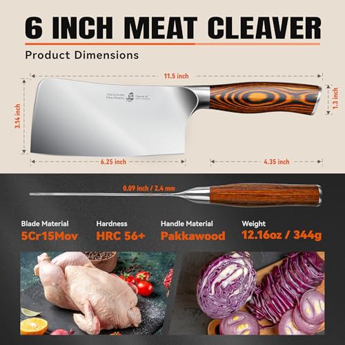 TUO Meat Cleaver Knife, 6 inch Sharp Multi-Purpose Chopper for Meat Vegetable Cutting, German High Carbon Steel Butcher Knife with Pakkawood Handle - Image 3