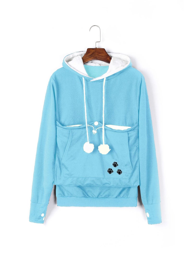 Foreign Trade Cross-border Explosions Embroidered Big Pocket Hooded Sweat Amazon Hot Autumn Thin Long Sleeve Womens Sweat Light blue
