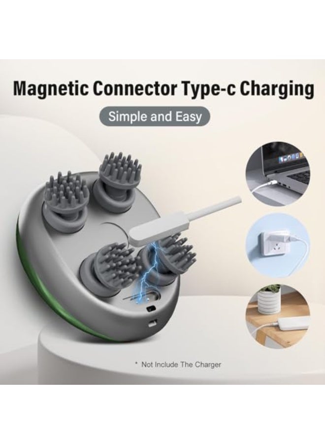 مُدَلِّك فروة الرأس الكهربائي - تدليك الرأس لتخفيف التوتر والألم، خفيف الوزن بيد واحدة، قابل للشحن مع 96 عقدة تدليك، 4 مخالب لتدليك فروة الرأس والجسم وتنظيف الوجه. - Image 4