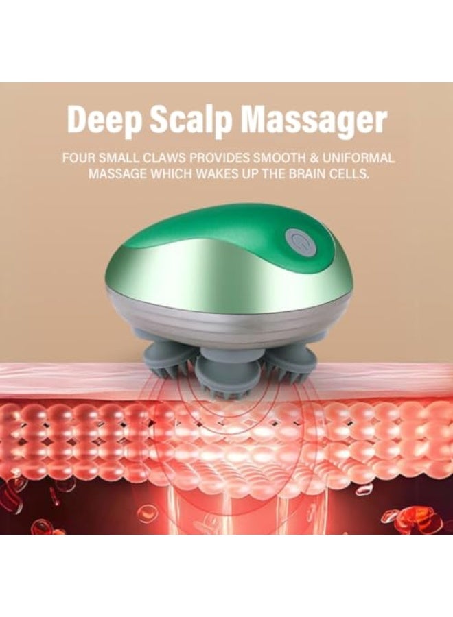 مُدَلِّك فروة الرأس الكهربائي - تدليك الرأس لتخفيف التوتر والألم، خفيف الوزن بيد واحدة، قابل للشحن مع 96 عقدة تدليك، 4 مخالب لتدليك فروة الرأس والجسم وتنظيف الوجه. - Image 2