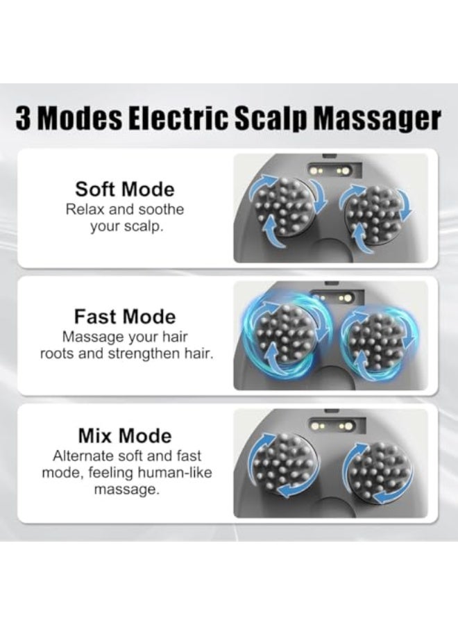 مُدَلِّك فروة الرأس الكهربائي - تدليك الرأس لتخفيف التوتر والألم، خفيف الوزن بيد واحدة، قابل للشحن مع 96 عقدة تدليك، 4 مخالب لتدليك فروة الرأس والجسم وتنظيف الوجه. - Image 3