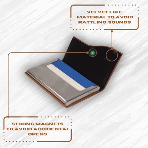 Skrill Business Card Holder for Men and Women, PU Leather, Brown - Image 3