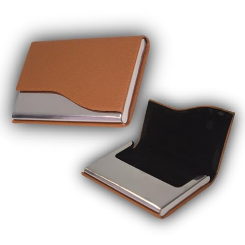 Skrill Business Card Holder for Men and Women, PU Leather, Brown - Image 1
