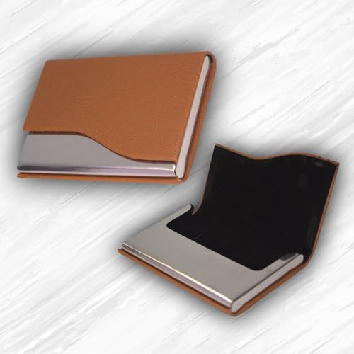 Skrill Business Card Holder for Men and Women, PU Leather, Brown - Image 2