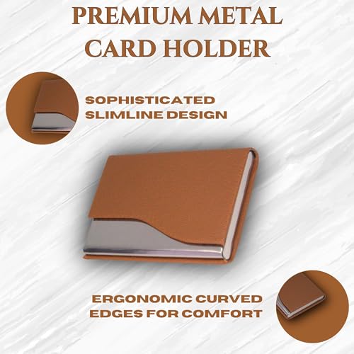 Skrill Business Card Holder for Men and Women, PU Leather, Brown - Image 4