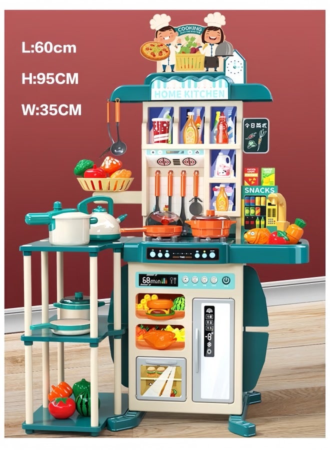 مجموعة مطبخ لعب الأطفال 73 قطعة، مجموعة لعب مطبخ الأطفال الصغار مع صوت وإضاءة، موقد طبخ مع بخار، لعبة طعام اللعب وإكسسوارات المطبخ، حوض لعب، لعبة مطبخ تظاهر للبنات والأولاد - Image 2