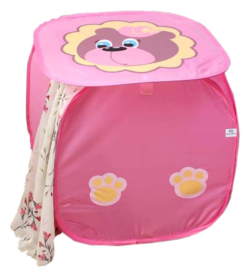 Kuber Industries Heart Home Butterfly Print Foldable Polyster Laundry Basket, Toy Storage Basket, Cloth Storage Basket With Lid & Handles (Pink)-HS_38_HEARTH21181 - Image 1