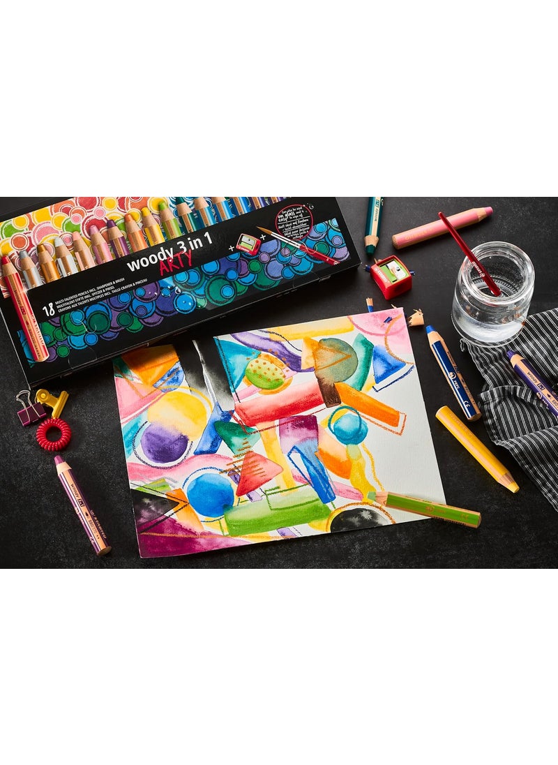 STABILO STABILO MultiTalented Pencil woody 3 in 1 ARTY  Pack of 6  Assorted Colors with Sharpener  - Image 5
