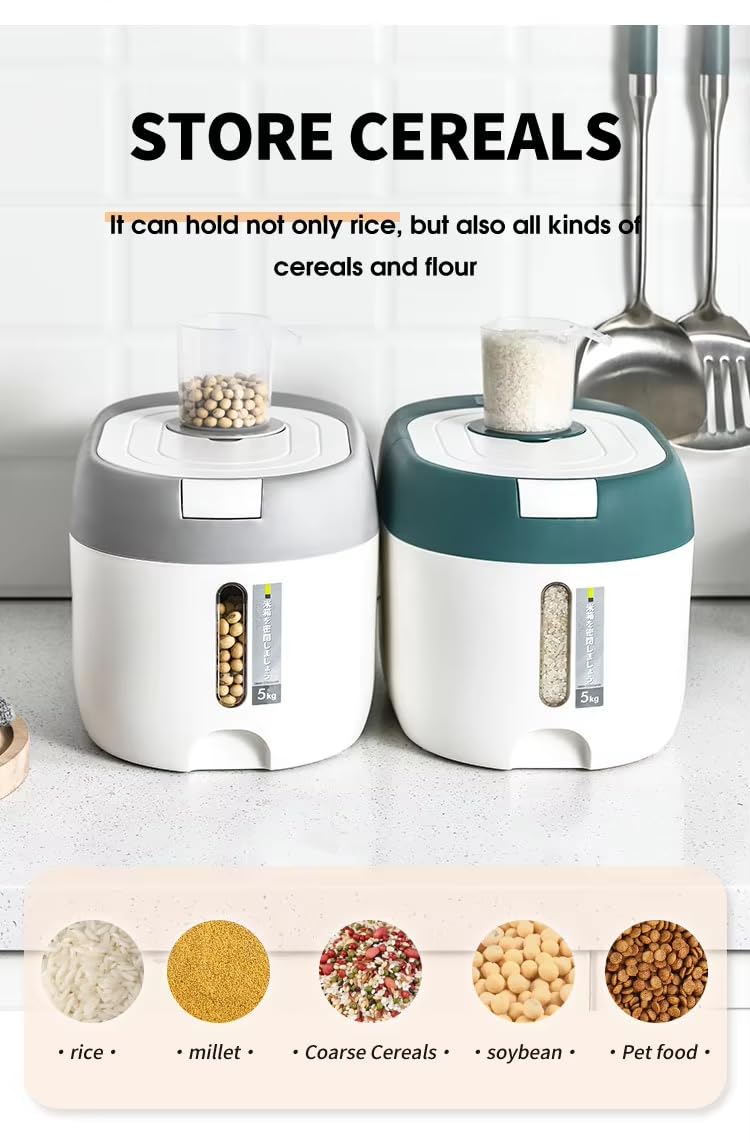 GNEY 5KG Airtight Rice & Cereal Storage Container with Measuring Cup – Insect Proof Box, Double Silicone Seal, Moisture & Dust Proof, One-Key Press Dispenser for Rice, Millet, Soybeans,Pet Food & More - Image 2