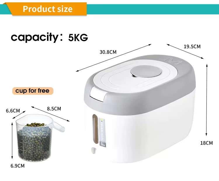 GNEY 5KG Airtight Rice & Cereal Storage Container with Measuring Cup – Insect Proof Box, Double Silicone Seal, Moisture & Dust Proof, One-Key Press Dispenser for Rice, Millet, Soybeans,Pet Food & More - Image 3
