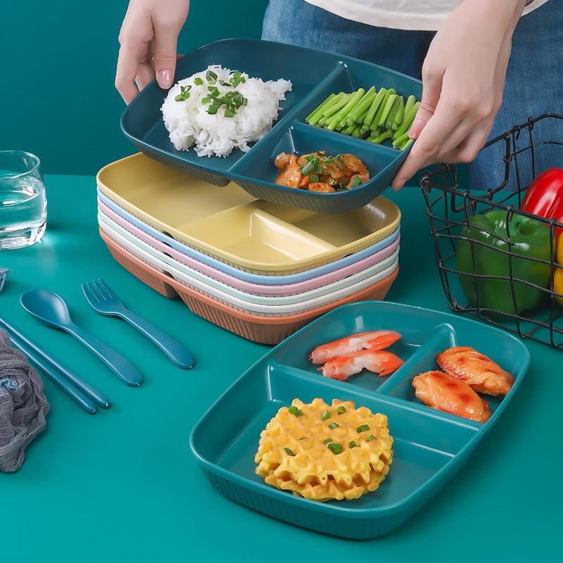 Oicia Wheat Straw 3 Compartments for Portion Control Reusable for Healthy Eating Unbreakable Divided Plates Wheat Straw Kids Plates Microwave and Dishwasher Safe Random Color Pack of 4 - Image 5