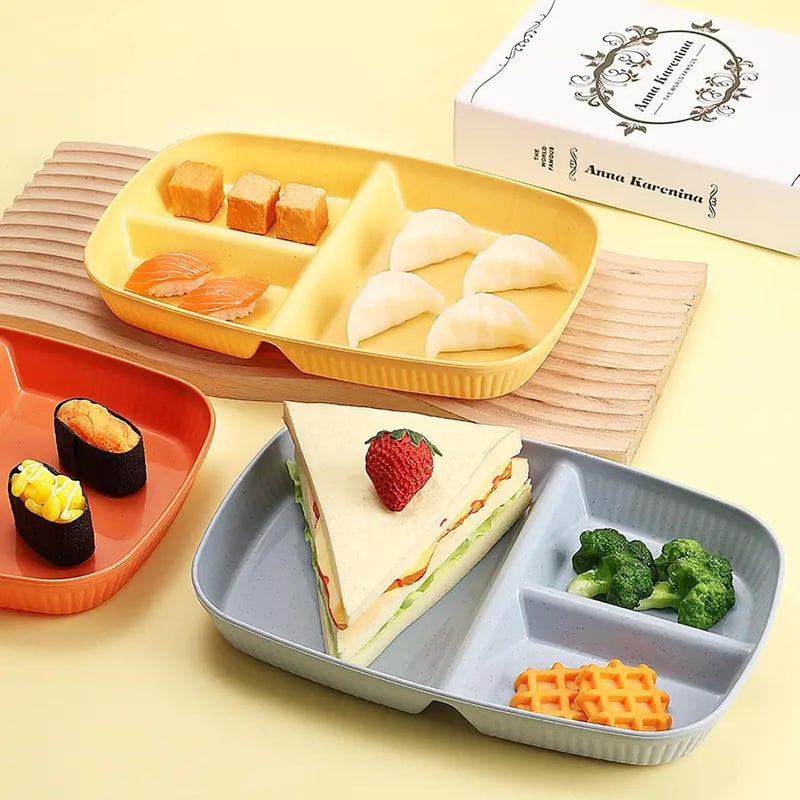 Oicia Wheat Straw 3 Compartments for Portion Control Reusable for Healthy Eating Unbreakable Divided Plates Wheat Straw Kids Plates Microwave and Dishwasher Safe Random Color Pack of 4 - Image 4