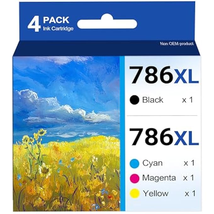 786XL REMANUFACTURED INK CARTRIDGE SET 4/PACKS REPLACEMENT FOR 786 786XL INK CARTRIDGE WITH WORKFORCE WF-4630 WF-4640 WF-5110 WF-5190 WF-5620 WF-5690 PRINTER PRINTER INK (BLACK/ CYAN/ MAGENTA/ YELLOW)