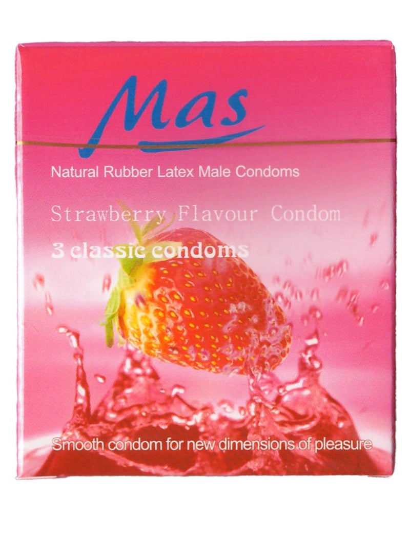 MAS Condoms Selected Flavors of Natural Rubber Latex Condoms, Assorted Fruits  Strawberry, Peach, Mint, 24 Packs of 3 Condoms - Image 2