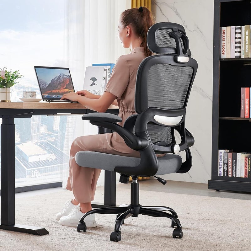 TRALT Office Chair Ergonomic Desk Chair, 330 LBS Home Mesh Office Desk Chairs with Wheels, Comfortable Gaming Chair, High Back Office Chair for Long Hours (Dark Grey) - Image 1