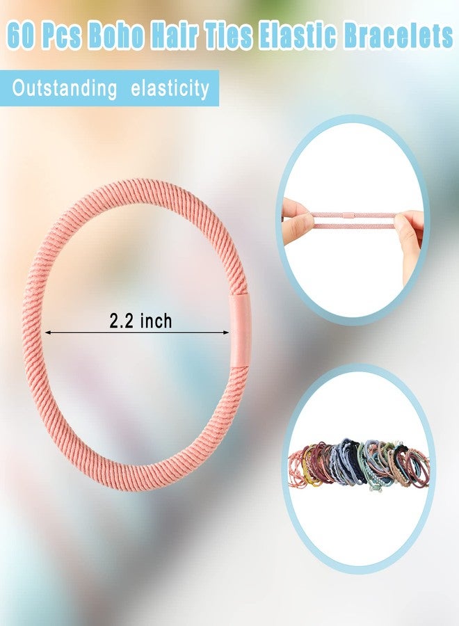 Cindeer 60 Pcs Boho Hair Ties Bracelets 10 Styles Cute Bands & Bracelets for Girls with Thick and Thin Hair, No Damage Elastic Accessories for Girls and Women(Lovely Colors) - Image 2