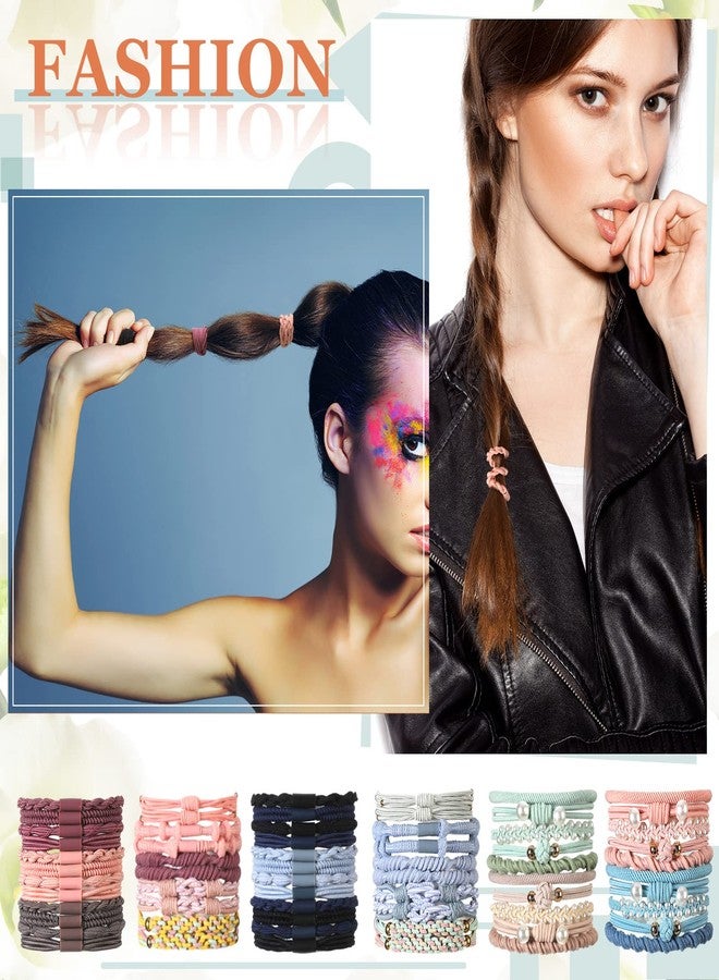 Cindeer 60 Pcs Boho Hair Ties Bracelets 10 Styles Cute Bands & Bracelets for Girls with Thick and Thin Hair, No Damage Elastic Accessories for Girls and Women(Lovely Colors) - Image 4