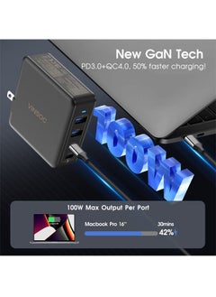 VINSOC 100W USB C Charger GaN Fast Charging USB C Adapter Multiple Ports USB Wall Charger Plug Compatible with MacBook Pro Air iPhone 16 15 Series iPad Galaxy S24 S23 Ultra Steam Deck Laptops Tablets Black  - Image 2
