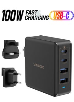 VINSOC 100W USB C Charger GaN Fast Charging USB C Adapter Multiple Ports USB Wall Charger Plug Compatible with MacBook Pro Air iPhone 16 15 Series iPad Galaxy S24 S23 Ultra Steam Deck Laptops Tablets Black  - Image 1