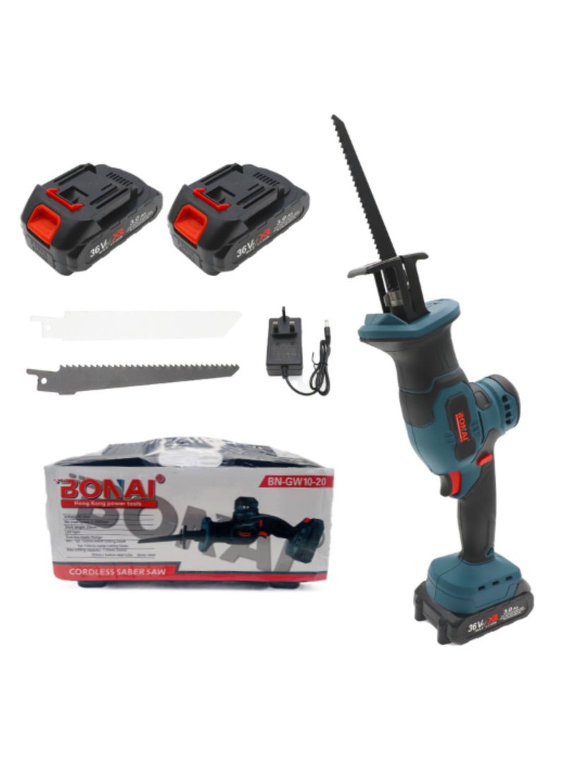 BONAI - DC36VF Cordless Reciprocating Saw  High Performance at 2800 RPM with 20mm Stroke Length, LED Light, and Tool-Less Blade Change 3Ah Battery, Charger, and Bonus 100mm Wood Cutting Blade. - Image 1