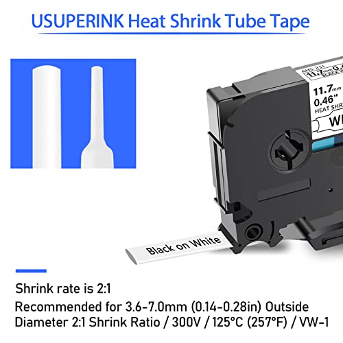 SuperInk 5 Pack Compatible for Brother Ptouch HSe-231 HSe231 HS-231 HS231 0.46 1/2'' 11.7mm Black on White Heat Shrink Tube Label Tape use in PT-D210 PT-D400 PT-E300 PT-E500 PT-P750WVP Label Maker - Image 2