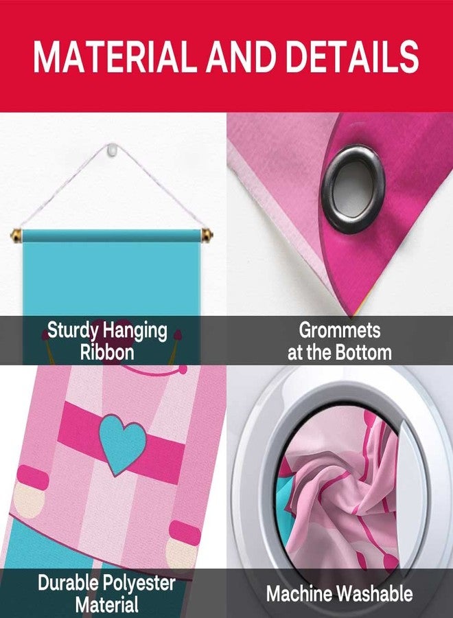 Allenjoy 11.8" x 70.9" 2PCS Pink Nutcracker Soldier Porch Sign Fairy Tale Christmas Party Welcome Xmas Door Yard Banner Polyester Wall Hanging Flags Decors Windproof Home Events Supplies - Image 5