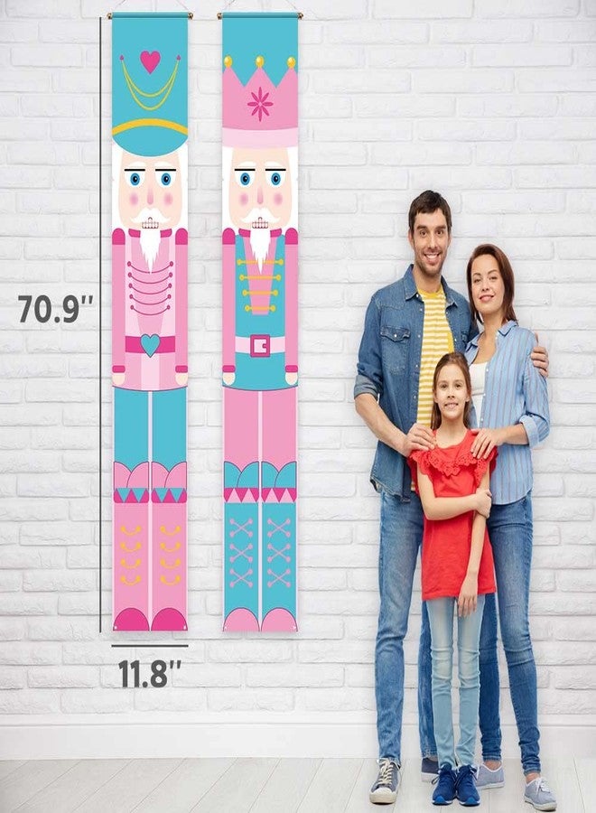 Allenjoy 11.8" x 70.9" 2PCS Pink Nutcracker Soldier Porch Sign Fairy Tale Christmas Party Welcome Xmas Door Yard Banner Polyester Wall Hanging Flags Decors Windproof Home Events Supplies - Image 3