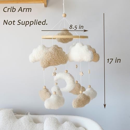 Goukurlsma Neutral Boho Cloud Mobile for Crib with Moon Neutral Baby Crib Mobile Boho Crib Mobile Boucle Baby Mobile for Crib Bassinet - Image 3