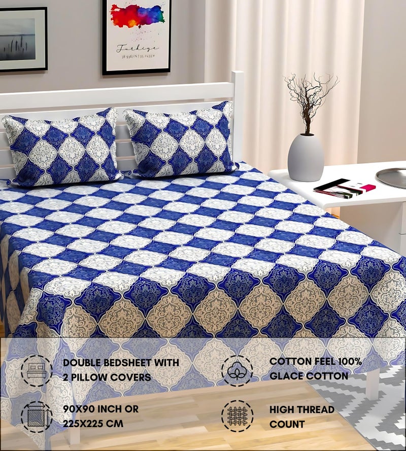 RVS DECOR 180 TC Cotton Blend Queen Bedsheet with 2 Pillow Covers (Blue, 90x85 in), Soft, Durable & Elegant Combo Set - Image 3