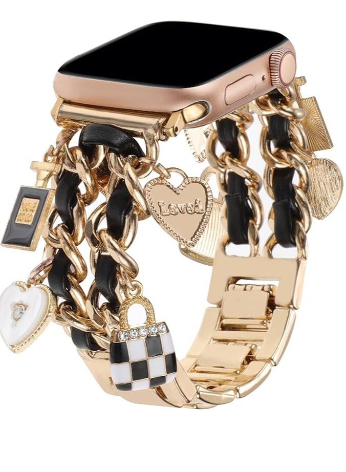 Bukela Stylish Wristband Compatible with Apple Watch Bands 38mm 40mm 41mm 42mm 44mm 45mm 49mm,Replacement Strap with Unique Pendants for iWatch Series 9 8 7 6 5 4 3 2 1 SE Metal Chain Charms for - Image 1
