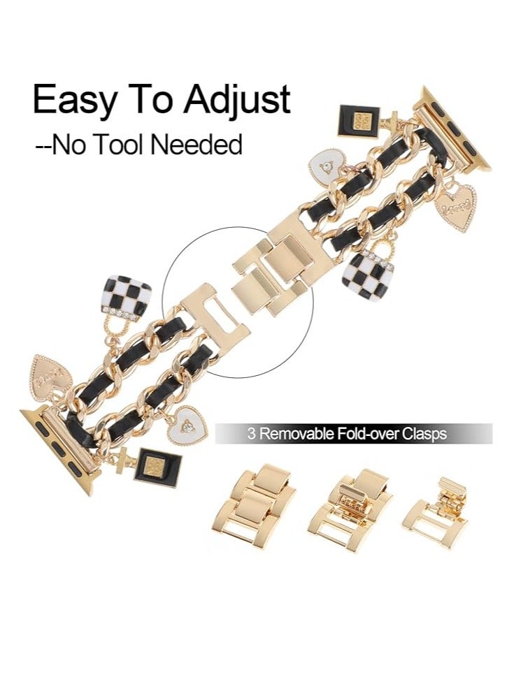 Bukela Stylish Wristband Compatible with Apple Watch Bands 38mm 40mm 41mm 42mm 44mm 45mm 49mm,Replacement Strap with Unique Pendants for iWatch Series 9 8 7 6 5 4 3 2 1 SE Metal Chain Charms for - Image 2