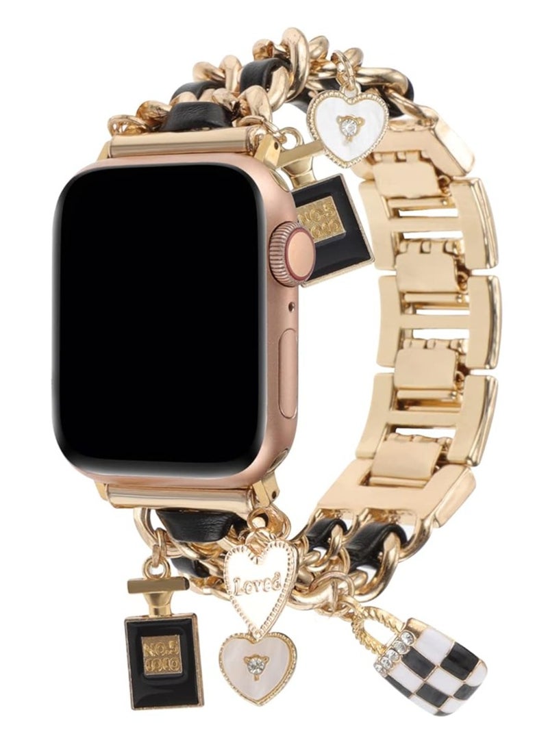 Bukela Stylish Wristband Compatible with Apple Watch Bands 38mm 40mm 41mm 42mm 44mm 45mm 49mm,Replacement Strap with Unique Pendants for iWatch Series 9 8 7 6 5 4 3 2 1 SE Metal Chain Charms for - Image 3