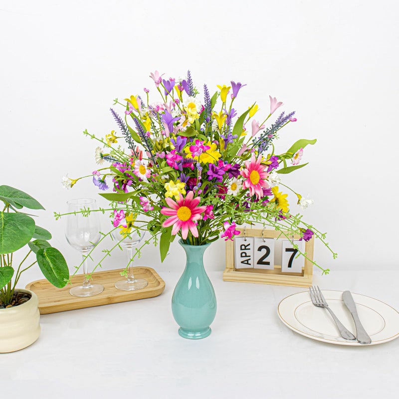 Yawwind 12 PCs Colorful Spring Flowers 17 Inches Spring Floral Stems Rustic Wildflower Bouquet Summer Flower Picks with Daisy for Vase Table Indoor Wedding Party - Image 4